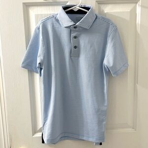 Greyson Boys Light Blue White Striped Saranac Polo Shirt L (8-9) New w/t